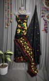 Lota Pata Black Muga Cotton Unstitched Jamdani Suit Set