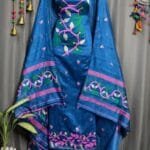 Lota Pata Bluish Muga Cotton Unstitched Jamdani Suit Set