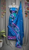 Lota Pata Bluish Muga Cotton Unstitched Jamdani Suit Set