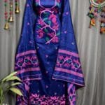 Lota Pata Dakr Blue Muga Cotton Unstitched Jamdani Suit Set