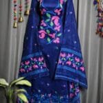 Lota Pata Dark Navy Blue Muga Cotton Unstitched Jamdani Suit Set