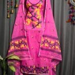 Lota Pata Hot Pink Muga Cotton Unstitched Jamdani Suit Set