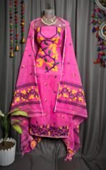 Lota Pata Hot Pink Muga Cotton Unstitched Jamdani Suit Set