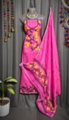 Lota Pata Hot Pink Muga Cotton Unstitched Jamdani Suit Set