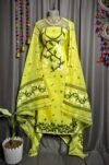 Lota Pata Lemon Yellow Muga Cotton Unstitched Jamdani Suit Set