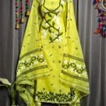 Lota Pata Lemon Yellow Muga Cotton Unstitched Jamdani Suit Set