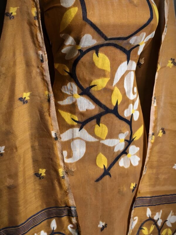 Lota Pata Old Copper Muga Cotton Unstitched Jamdani Suit Set