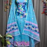 Lota Pata Picton Blue Muga Cotton Unstitched Jamdani Suit Set
