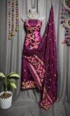 Lota Pata Wine Berry Muga Cotton Unstitched Jamdani Suit Set