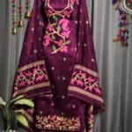 Lota Pata Wine Berry Muga Cotton Unstitched Jamdani Suit Set