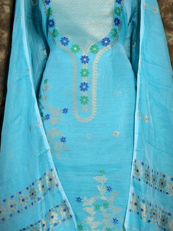Nayan Tara Blue Ice Muga Cotton Unstitched Jamdani Suit Set
