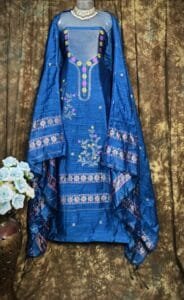 Nayan Tara Blue Muga Cotton Unstitched Jamdani Suit Set