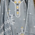Nayan Tara Dark Gray Muga Cotton Unstitched Jamdani Suit Set