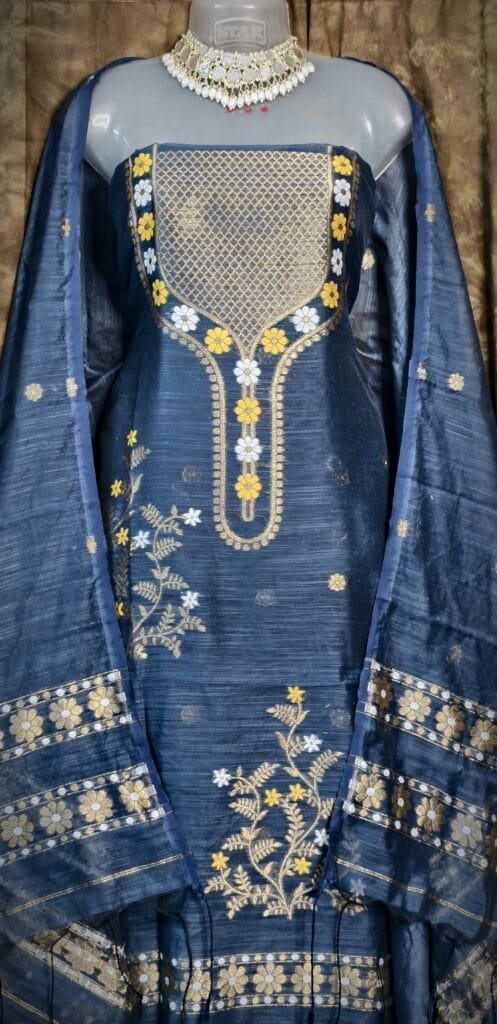 Nayan Tara Dusk Muga Cotton Unstitched Jamdani Suit Set