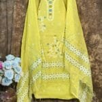 Nayan Tara Lemon Yellow Muga Cotton Unstitched Jamdani Suit Set