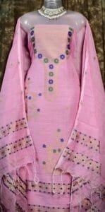Nayan Tara Light Pink Muga Cotton Unstitched Jamdani Suit Set