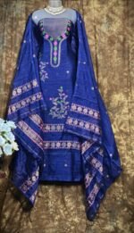 Nayan Tara Navy Blue Muga Cotton Unstitched Jamdani Suit Set