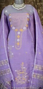 Nayan Tara Pale Purple Muga Cotton Unstitched Jamdani Suit Set