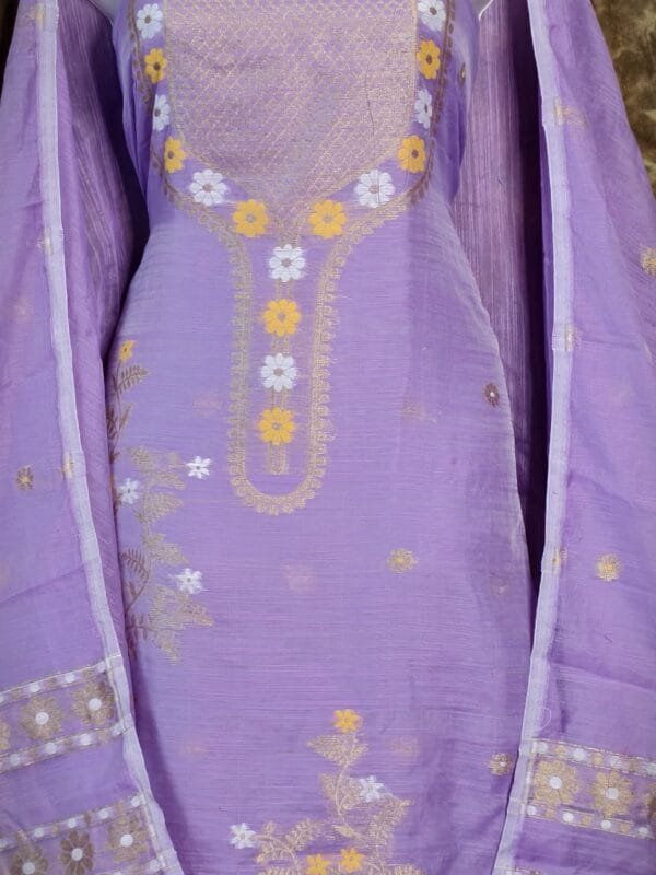 Nayan Tara Pale Purple Muga Cotton Unstitched Jamdani Suit Set