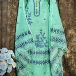 Nayan Tara Pale Teal Muga Cotton Unstitched Jamdani Suit Set