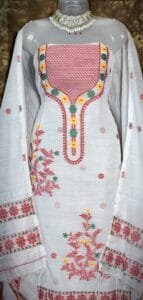 Nayan Tara White Muga Cotton Unstitched Jamdani Suit Set