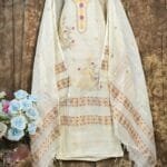 Nayan Tara White Muga Cotton Unstitched Jamdani Suit Set