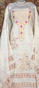Nayan Tara White Muga Cotton Unstitched Jamdani Suit Set