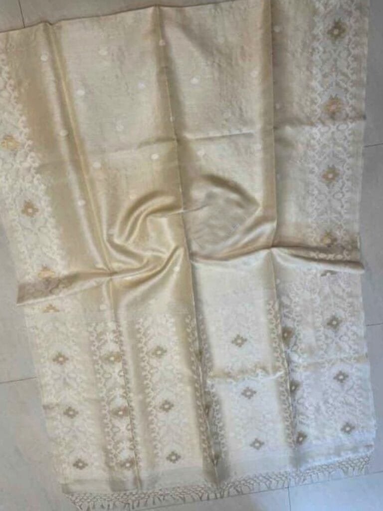 Off-White Pure Gachi Tussar Handloom Jamdani Saree