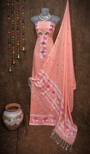 Oleander Dirty Pink Muga Cotton Unstitched Jamdani Suit Set