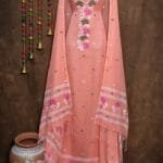 Oleander Dirty Pink Muga Cotton Unstitched Jamdani Suit Set