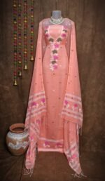 Oleander Dirty Pink Muga Cotton Unstitched Jamdani Suit Set