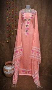Oleander Dirty Pink Muga Cotton Unstitched Jamdani Suit Set