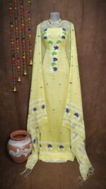 Oleander Light Lemon Muga Cotton Unstitched Jamdani Suit Set