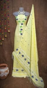 Oleander Light Lemon Muga Cotton Unstitched Jamdani Suit Set