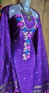 Oleander Purple Muga Cotton Unstitched Jamdani Suit Set