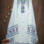 Oleander White Black Muga Cotton Unstitched Jamdani Suit Set