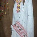 Oleander White Red Muga Cotton Unstitched Jamdani Suit Set