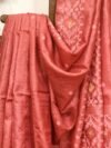 Pale Red Pure Gachi Tussar Handloom Jamdani Saree