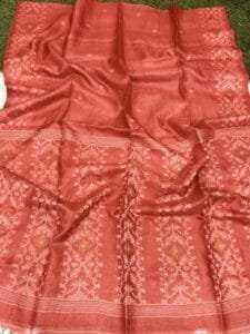 Pale Red Pure Gachi Tussar Handloom Jamdani Saree