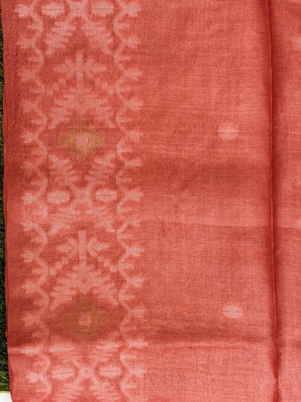 Pale Red Pure Gachi Tussar Handloom Jamdani Saree
