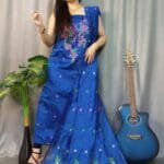 Shiuli Blue Muga Cotton Unstitched Jamdani Suit Set