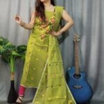 Shiuli Brass Muga Cotton Unstitched Jamdani Suit Set