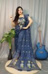 Shiuli Dark Dusk Muga Cotton Unstitched Jamdani Suit Set
