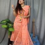 Shiuli Dark Salmon Muga Cotton Unstitched Jamdani Suit Set