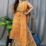 Shiuli Faded Orange Muga Cotton Unstitched Jamdani Suit Set