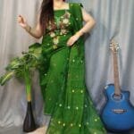 Shiuli Green Leaf Muga Cotton Unstitched Jamdani Suit Set