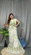 Shiuli Pastel Grey Muga Cotton Unstitched Jamdani Suit Set