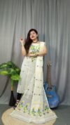 Shiuli Pastel Grey Muga Cotton Unstitched Jamdani Suit Set