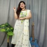 Shiuli Pastel Grey Muga Cotton Unstitched Jamdani Suit Set