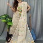 Shiuli Vanilla Muga Cotton Unstitched Jamdani Suit Set